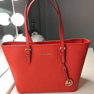 Michael Kors Jetset Red Leather Tote
